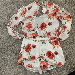 Floral silk shirt romper